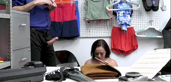  Cute and busty brunette teen Macey caught shoplifting